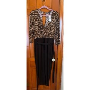 Torrid Leopard & Black Surplice Self-Tie Crop Jumpsuit